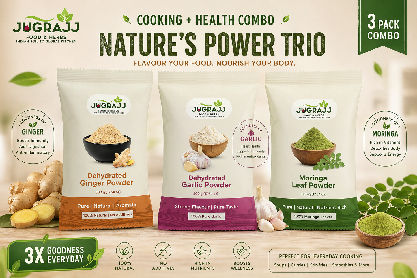 Cooking + Health Combo - Ginger, Garlic & Moringa
