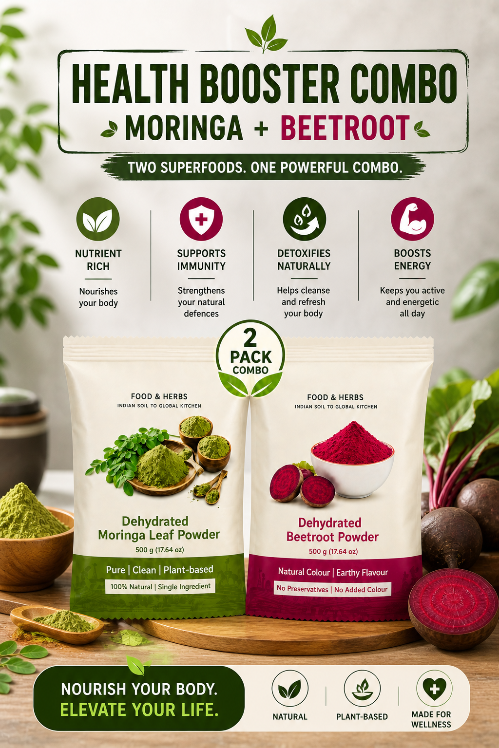 Health Booster Combo - Moringa Powder & Beetroot Powder